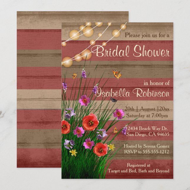 Rustic Barn Wood Wildflower Bridal Shower Design Invitation (Front/Back)