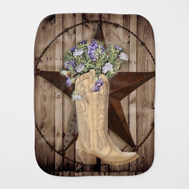 rustic barn wood wildflower cowboy western star baby burp cloth (Front)