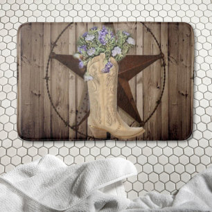 rustic barn wood wildflower cowboy western star bath mat