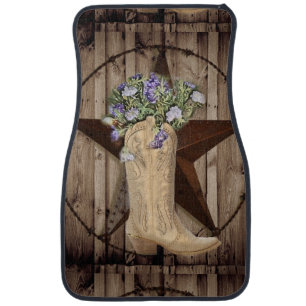 rustic barn wood wildflower cowboy western star car floor mat