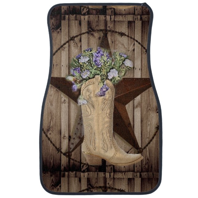 rustic barn wood wildflower cowboy western star car floor mat (Front)