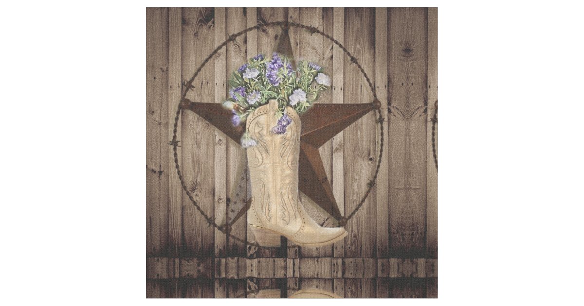 rustic barn wood wildflower cowboy western star fabric | Zazzle