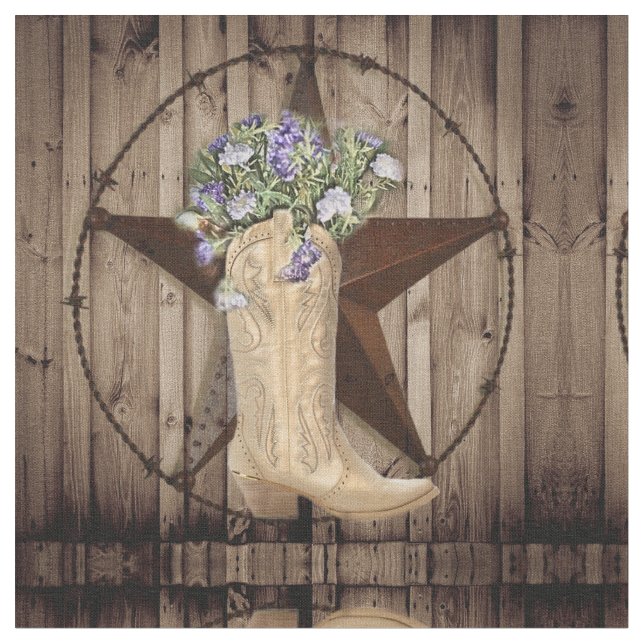 rustic barn wood wildflower cowboy western star fabric (Close Up)