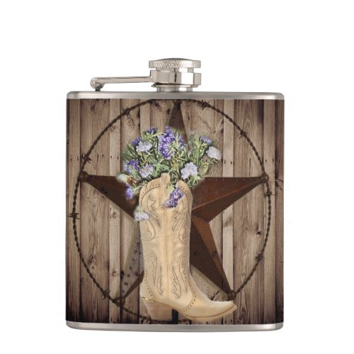 rustic barn wood wildflower cowboy western star flask