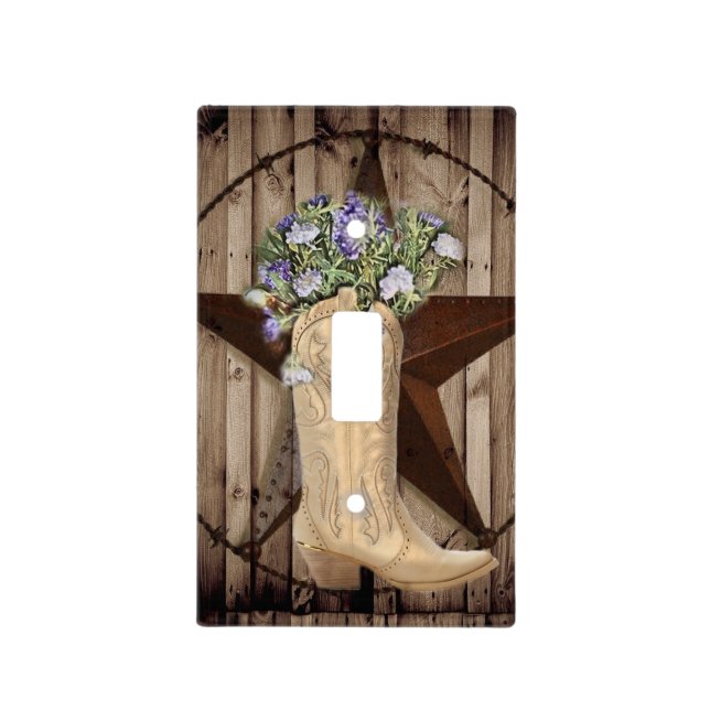 rustic barn wood wildflower cowboy western star light switch cover (Front)