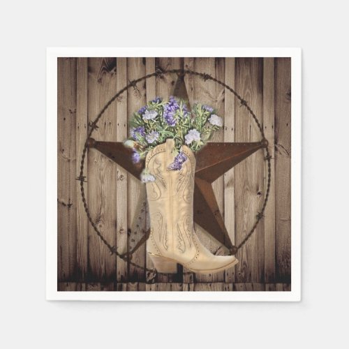 rustic barn wood wildflower cowboy western star napkins