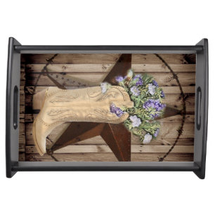rustic barn wood wildflower cowboy western star serving tray