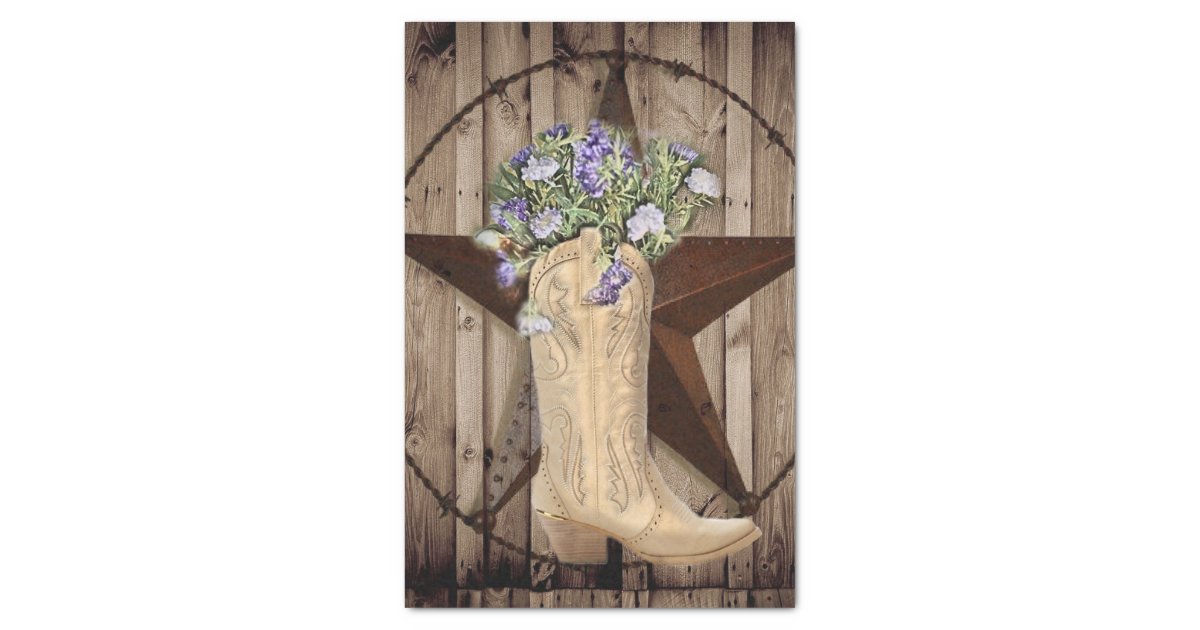 rustic barn wood wildflower cowboy western star tissue paper | Zazzle