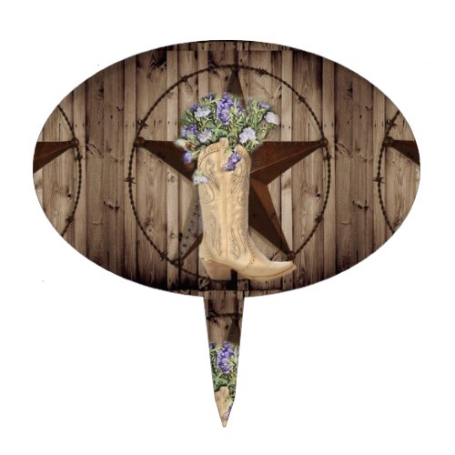 rustic barn wood wildflower Western country cowboy Cake Topper