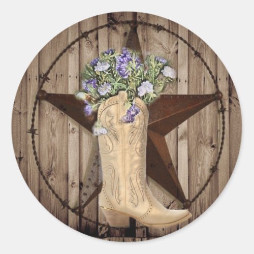 rustic barn wood wildflower Western country cowboy Classic Round Sticker