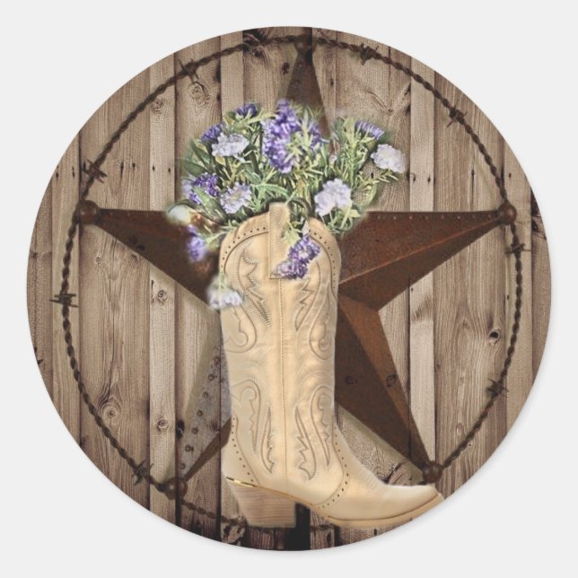 rustic barn wood wildflower Western country cowboy Classic Round Sticker (Front)