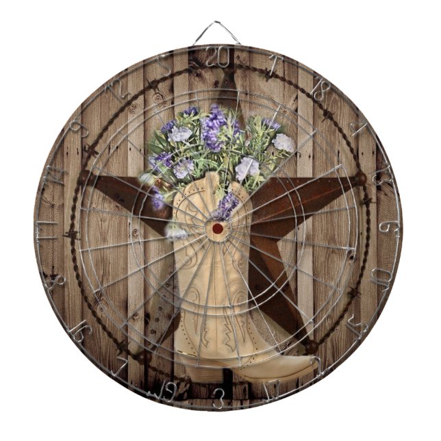 rustic barn wood wildflower Western country cowboy Dart Board (Front)