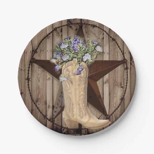 rustic barn wood wildflower Western country cowboy Paper Plates (Front)