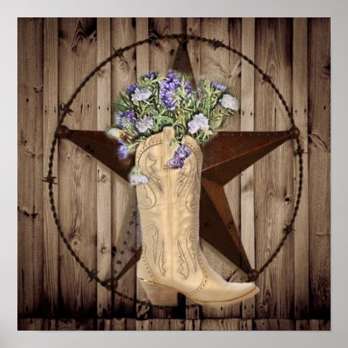rustic barn wood wildflower Western country cowboy Poster
