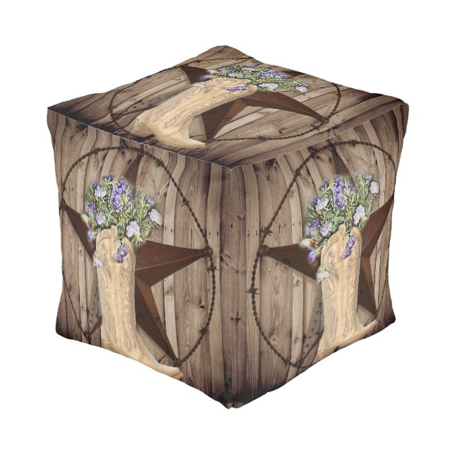 rustic barn wood wildflower Western country cowboy Pouf (Angled Front)