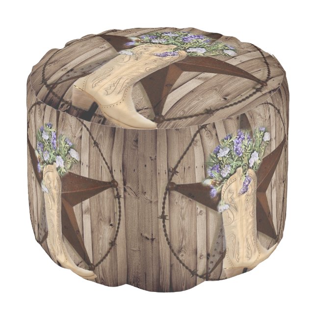 rustic barn wood wildflower Western country cowboy Pouf (Angled Back)