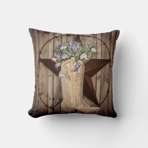 rustic barn wood wildflower Western country cowboy Throw Pillow