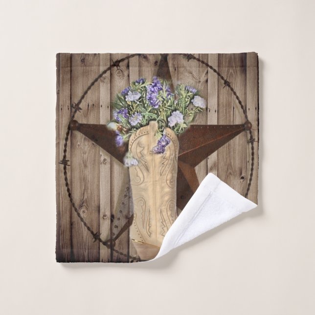 rustic barn wood wildflower western star cowgirl bath towel set (Wash Cloth)