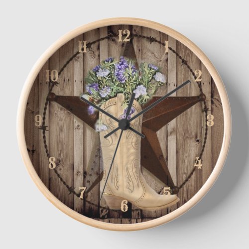 rustic barn wood wildflower western star cowgirl clock