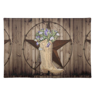 rustic barn wood wildflower western star cowgirl cloth placemat
