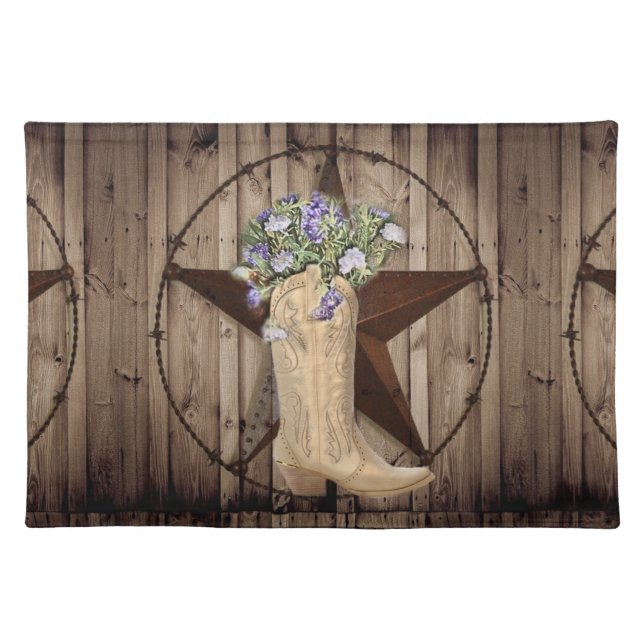 rustic barn wood wildflower western star cowgirl cloth placemat (Front)
