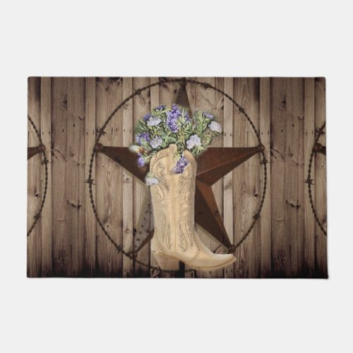 rustic barn wood wildflower western star cowgirl doormat