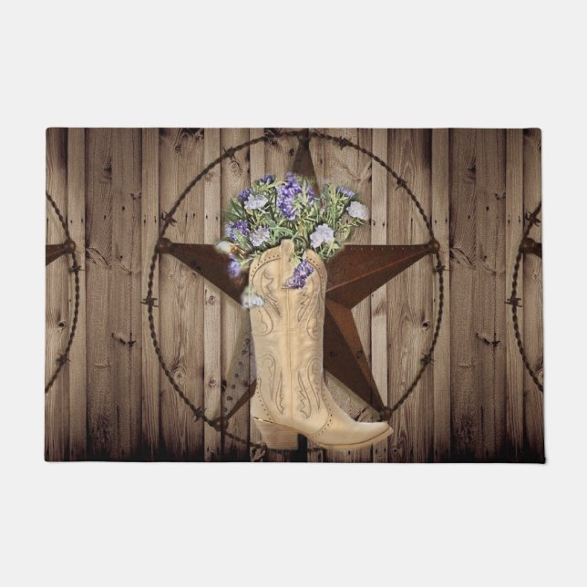 rustic barn wood wildflower western star cowgirl doormat (Front)