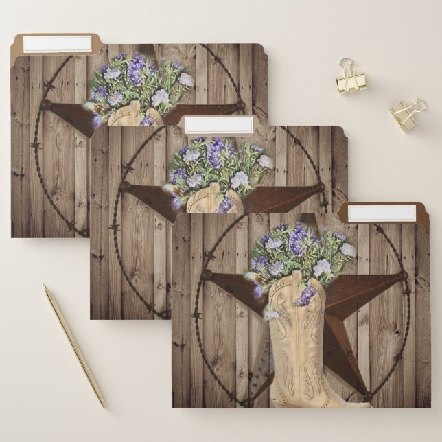 rustic barn wood wildflower western star cowgirl file folder (Set)