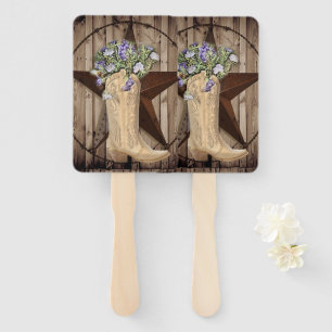 rustic barn wood wildflower western star cowgirl hand fan