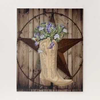 Rustic Barn Wood Wildflower Western Star Cowgirl Jigsaw Puzzle by WhenWestMeetEast at Zazzle