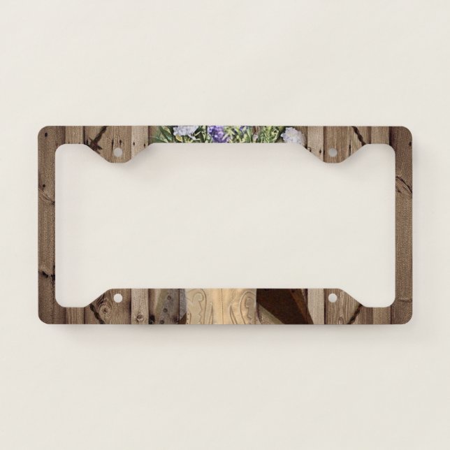 rustic barn wood wildflower western star cowgirl license plate frame (Front)