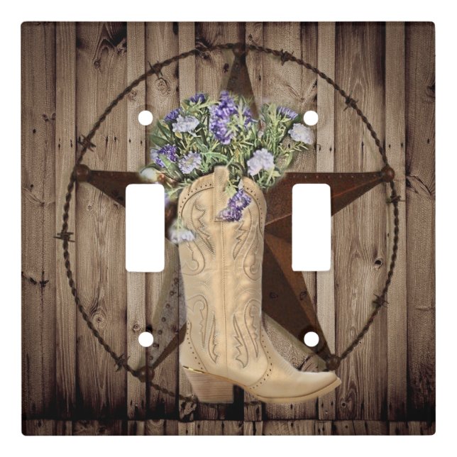 rustic barn wood wildflower western star cowgirl light switch cover (Front)