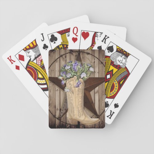 rustic barn wood wildflower western star cowgirl poker cards