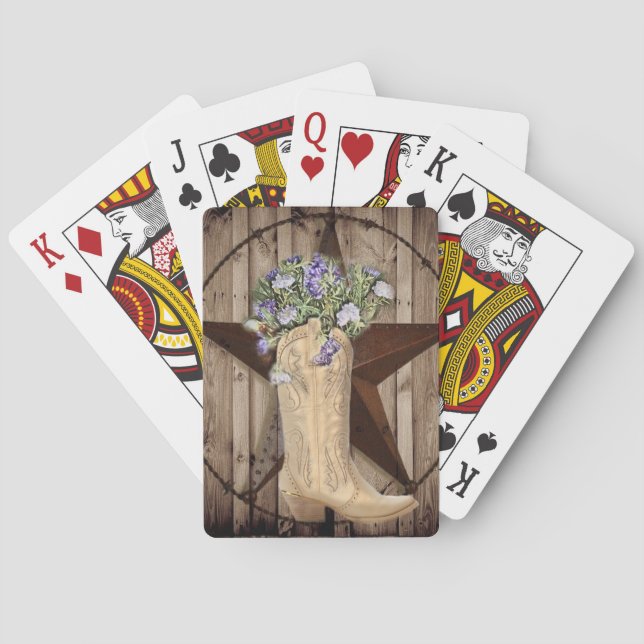 rustic barn wood wildflower western star cowgirl poker cards (Back)