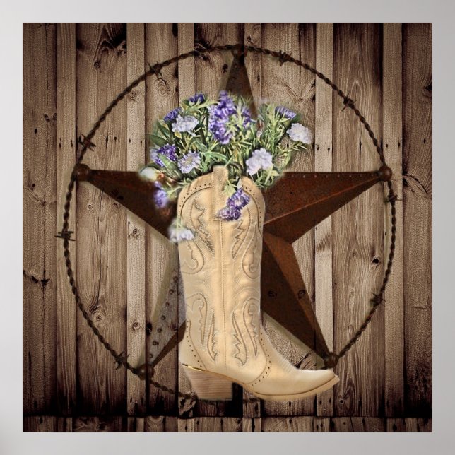 rustic barn wood wildflower western star cowgirl poster (Front)