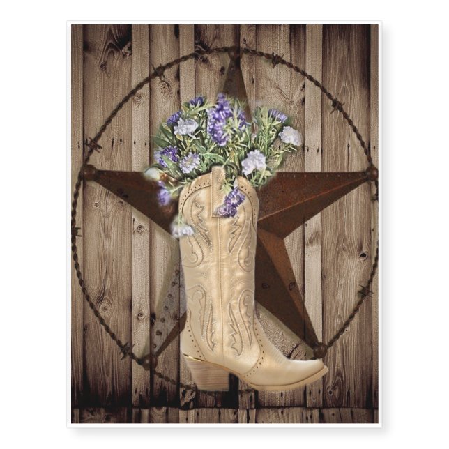 rustic barn wood wildflower western star cowgirl temporary tattoos (Front)