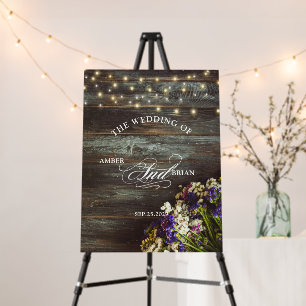 Rustic Barn Wood Wildflowers String Lights Wedding Foam Board