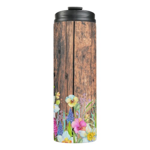 Rustic Barn Wood With Flowers Summer Print Thermal Tumbler