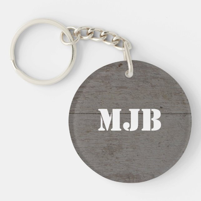 Rustic barn wood with monogram or name keychain (Front)