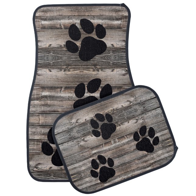 rustic barn wood with paw prints | car floor mat (Set)
