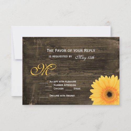 Rustic Barn Wood Yellow Daisy Wedding RSVP Cards