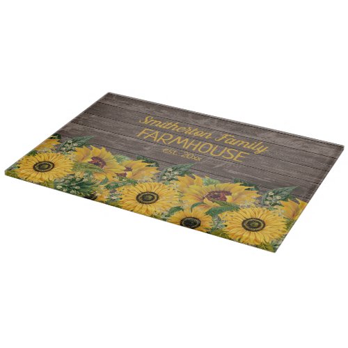 Rustic Barn Wood Yellow Sunflower Family Farmhouse Cutting Board