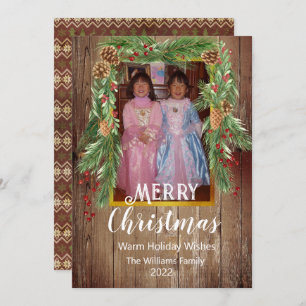 Rustic Barnboard, Pine Garland, Photo Christmas Card