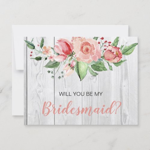 Rustic Barnwood Blush Floral Bridesmaid Proposal Invitation