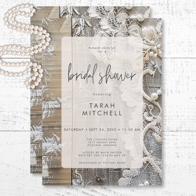 Rustic Barnwood & Bridal Lace Bridal Shower Invitation (Rustic Barnwood & Bridal Lace Bridal Shower Invitation)