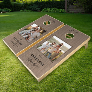 Rustic Barnwood Custom Family Photo Cornhole Set
