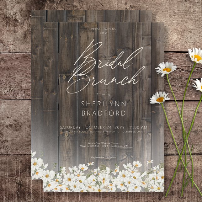 Rustic Barnwood & Daisies Bridal Brunch Invitation (Rustic Barnwood & Daisies Bridal Brunch Invitation)