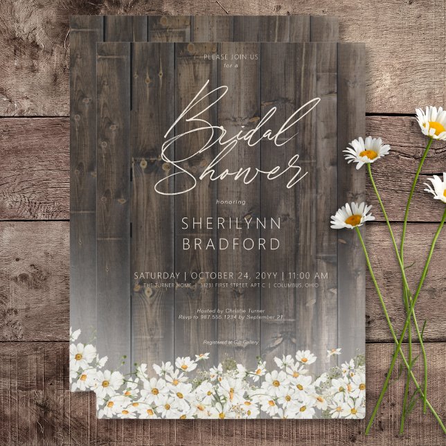 Rustic Barnwood & Daisies Bridal Shower Invitation (Rustic Barnwood & Daisies Bridal Shower Invitation)