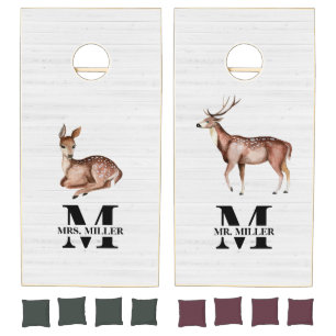 Rustic Barnwood Deer mr and mrs Farmhouse Cornhole Set