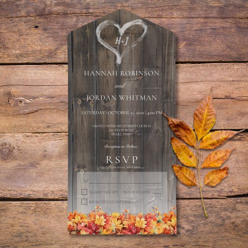 Rustic Barnwood  Fall Leaves No Dinner All In One Invitation